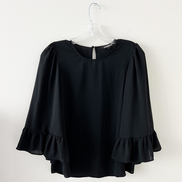 Express Black Ruffle Sleeve Blouse Size XS Workwear Date Night Capsule - Picture 1 of 3